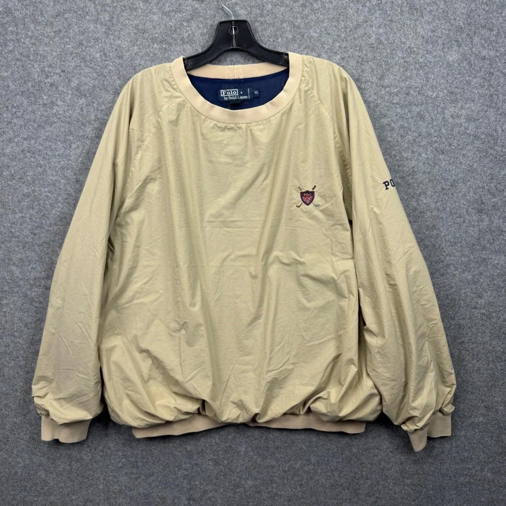 Polo Ralph Lauren Mens XL Tan‎ Nylon Mesh Lined Golf Crest Pullover Windbreaker